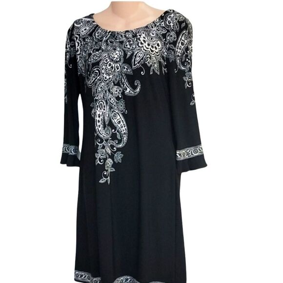 Maggy L Black Stretch Dress w/ White Floral Design - Picture 4 of 8